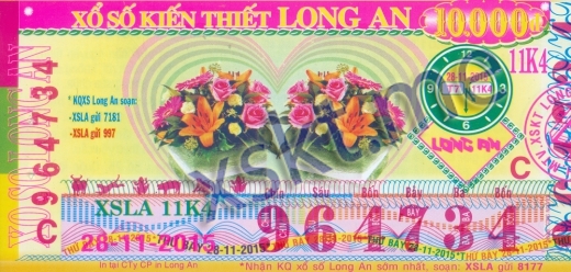 Mẫu vé sô xổ số Long An ngày 28/11/2015