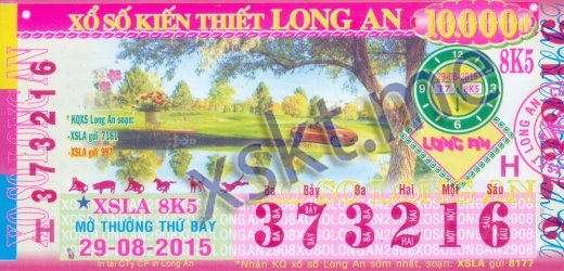 Mẫu vé sô xổ số Long An ngày 29/8/2015