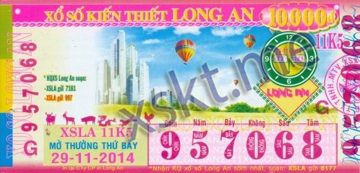 Mẫu vé sô xổ số Long An ngày 29/11/2014