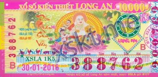 Mẫu vé sô xổ số Long An ngày 30/1/2016