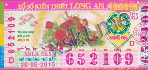 Mẫu vé sô xổ số Long An ngày 30/5/2015