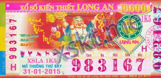 Mẫu vé sô xổ số Long An ngày 31/1/2015