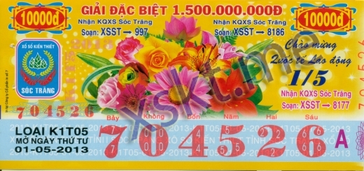 Mẫu vé sô xổ số Sóc Trăng ngày 1/5/2013