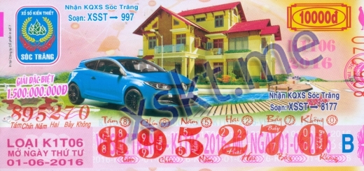 Mẫu vé sô xổ số Sóc Trăng ngày 1/6/2016