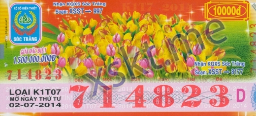 Mẫu vé sô xổ số Sóc Trăng ngày 2/7/2014