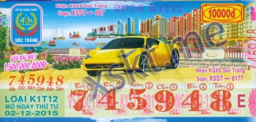 Mẫu vé sô xổ số Sóc Trăng ngày 2/12/2015