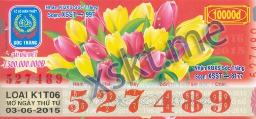 Mẫu vé sô xổ số Sóc Trăng ngày 3/6/2015