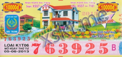 Mẫu vé sô xổ số Sóc Trăng ngày 5/6/2013