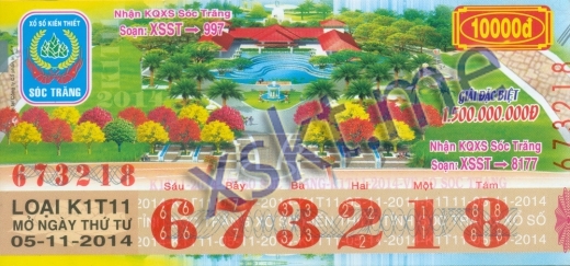 Mẫu vé sô xổ số Sóc Trăng ngày 5/11/2014