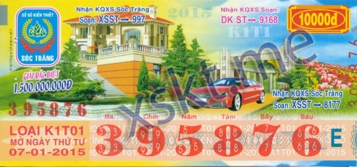 Mẫu vé sô xổ số Sóc Trăng ngày 7/1/2015