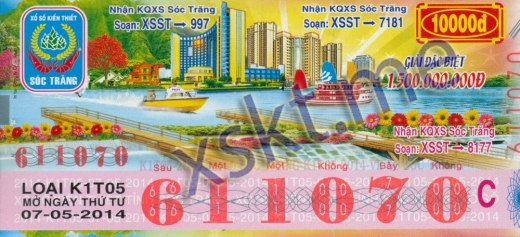 Mẫu vé sô xổ số Sóc Trăng ngày 7/5/2014