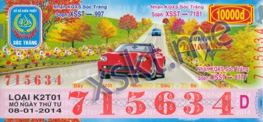Mẫu vé sô xổ số Sóc Trăng ngày 8/1/2014