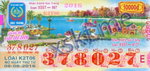 Mẫu vé sô xổ số Sóc Trăng ngày 8/6/2016