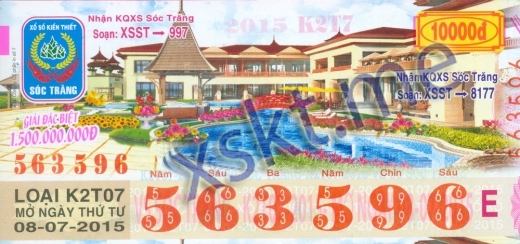 Mẫu vé sô xổ số Sóc Trăng ngày 8/7/2015