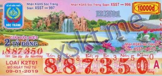 Mẫu vé sô xổ số Sóc Trăng ngày 9/1/2019