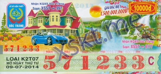 Mẫu vé sô xổ số Sóc Trăng ngày 9/7/2014