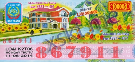 Mẫu vé sô xổ số Sóc Trăng ngày 11/6/2014