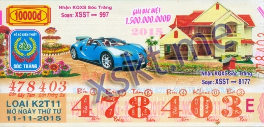 Mẫu vé sô xổ số Sóc Trăng ngày 11/11/2015