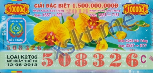 Mẫu vé sô xổ số Sóc Trăng ngày 12/6/2013