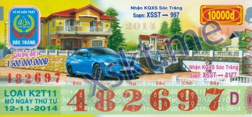 Mẫu vé sô xổ số Sóc Trăng ngày 12/11/2014