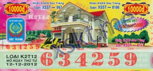 Mẫu vé sô xổ số Sóc Trăng ngày 12/12/2012