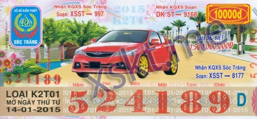 Mẫu vé sô xổ số Sóc Trăng ngày 14/1/2015