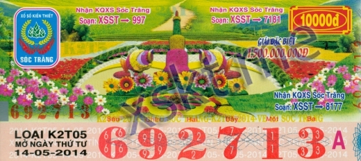 Mẫu vé sô xổ số Sóc Trăng ngày 14/5/2014