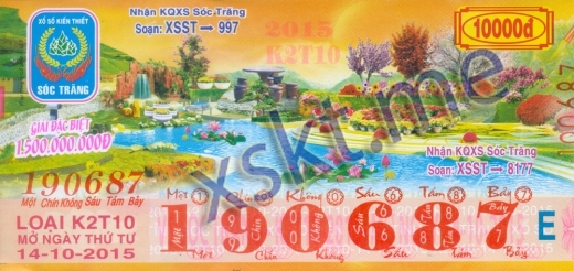 Mẫu vé sô xổ số Sóc Trăng ngày 14/10/2015