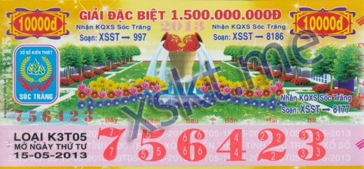 Mẫu vé sô xổ số Sóc Trăng ngày 15/5/2013