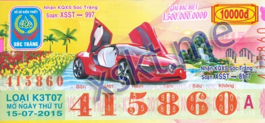 Mẫu vé sô xổ số Sóc Trăng ngày 15/7/2015