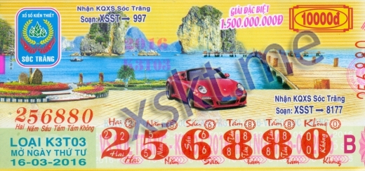 Mẫu vé sô xổ số Sóc Trăng ngày 16/3/2016