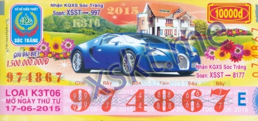 Mẫu vé sô xổ số Sóc Trăng ngày 17/6/2015
