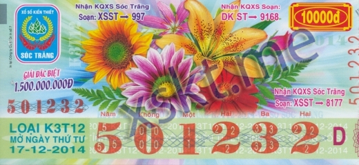 Mẫu vé sô xổ số Sóc Trăng ngày 17/12/2014