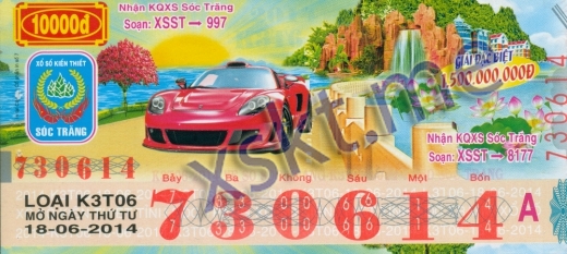 Mẫu vé sô xổ số Sóc Trăng ngày 18/6/2014
