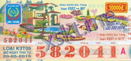 Mẫu vé sô xổ số Sóc Trăng ngày 20/5/2015