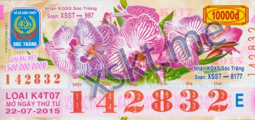 Mẫu vé sô xổ số Sóc Trăng ngày 22/7/2015