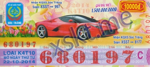 Mẫu vé sô xổ số Sóc Trăng ngày 22/10/2014