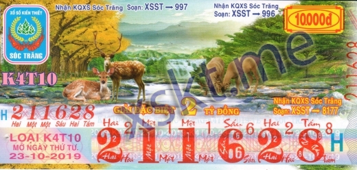 Mẫu vé sô xổ số Sóc Trăng ngày 23/10/2019