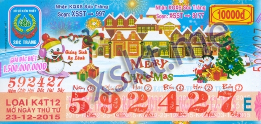 Mẫu vé sô xổ số Sóc Trăng ngày 23/12/2015