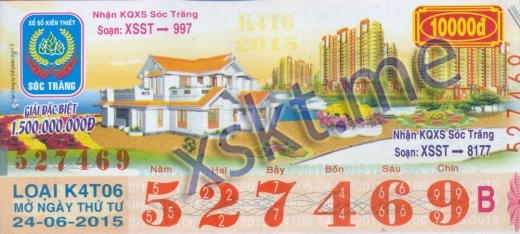 Mẫu vé sô xổ số Sóc Trăng ngày 24/6/2015