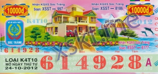 Mẫu vé sô xổ số Sóc Trăng ngày 24/10/2012