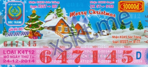 Mẫu vé sô xổ số Sóc Trăng ngày 24/12/2014