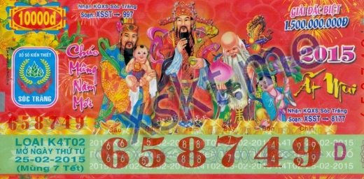 Mẫu vé sô xổ số Sóc Trăng ngày 25/2/2015
