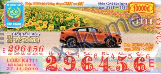 Mẫu vé sô xổ số Sóc Trăng ngày 27/11/2019