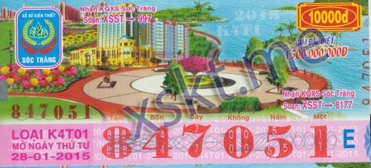 Mẫu vé sô xổ số Sóc Trăng ngày 28/1/2015
