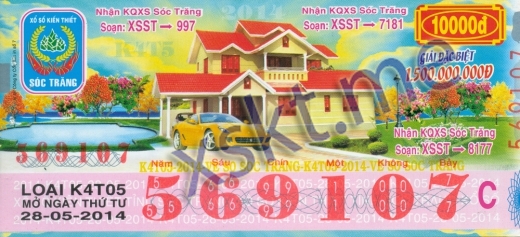 Mẫu vé sô xổ số Sóc Trăng ngày 28/5/2014