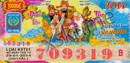 Mẫu vé sô xổ số Sóc Trăng ngày 29/1/2014