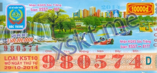 Mẫu vé sô xổ số Sóc Trăng ngày 29/10/2014