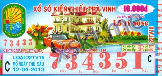 Mẫu vé sô xổ số Trà Vinh ngày 12/4/2013