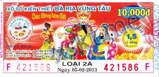 Mẫu vé sô xổ số Vũng Tàu ngày 5/2/2013